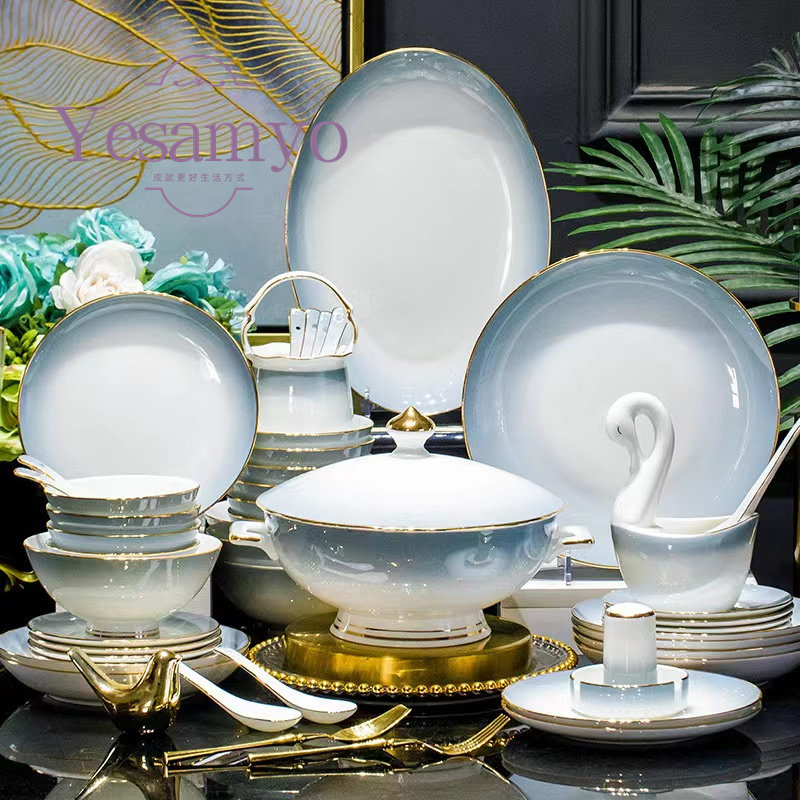 Yesamyo Original Household High-end Bone China Tableware Bowl Set European Style Glaze Gradient Bowl Spoon Gift Box