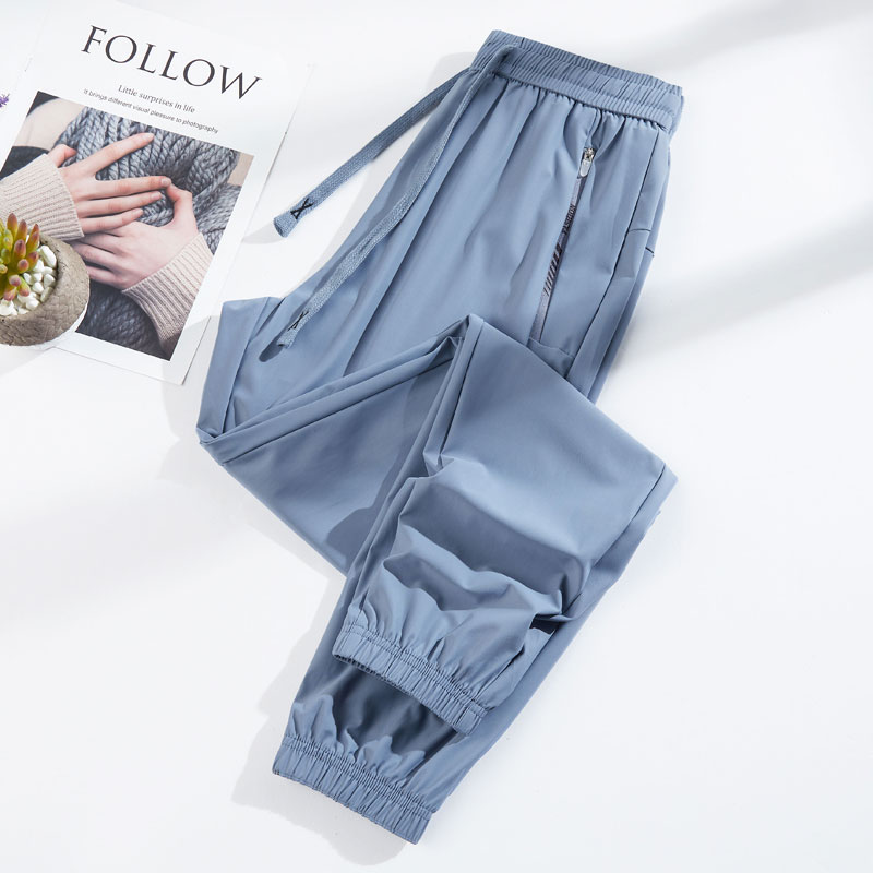 Ultra thin section speed dry pants male and female ice wire pants elastic loose 100 hitch sport long pants summer running casual pants bunches-Taobao