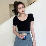 Белая приталенная сексуальная футболка, короткий рукав, коллекция 2022, в обтяжку