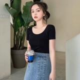 Белая приталенная сексуальная футболка, короткий рукав, коллекция 2022, в обтяжку