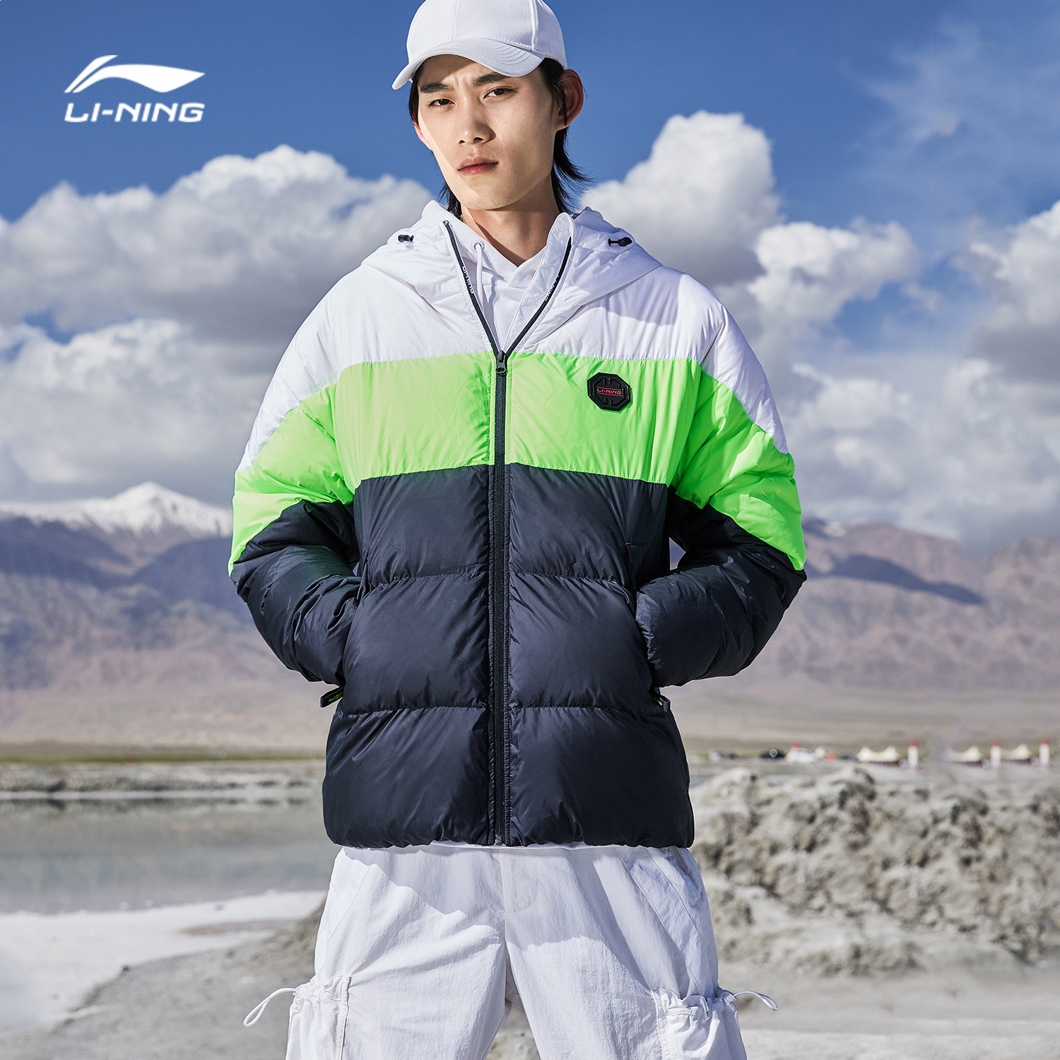 Li Ning short down jacket men's winter fashion casual hooded top men's warm duck down sportswear