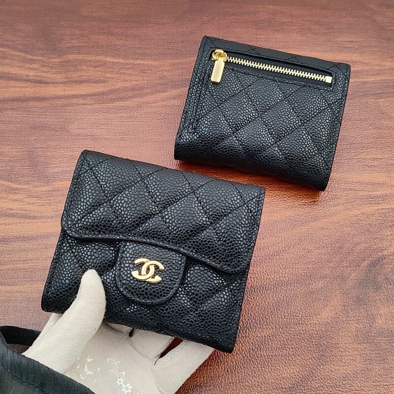 Caviar-Patterned 70% off Fold Wallet for Women, 2025 New Model, Genuine Leather Short Wallet, High-End Card Holder, Compact and Fragrant