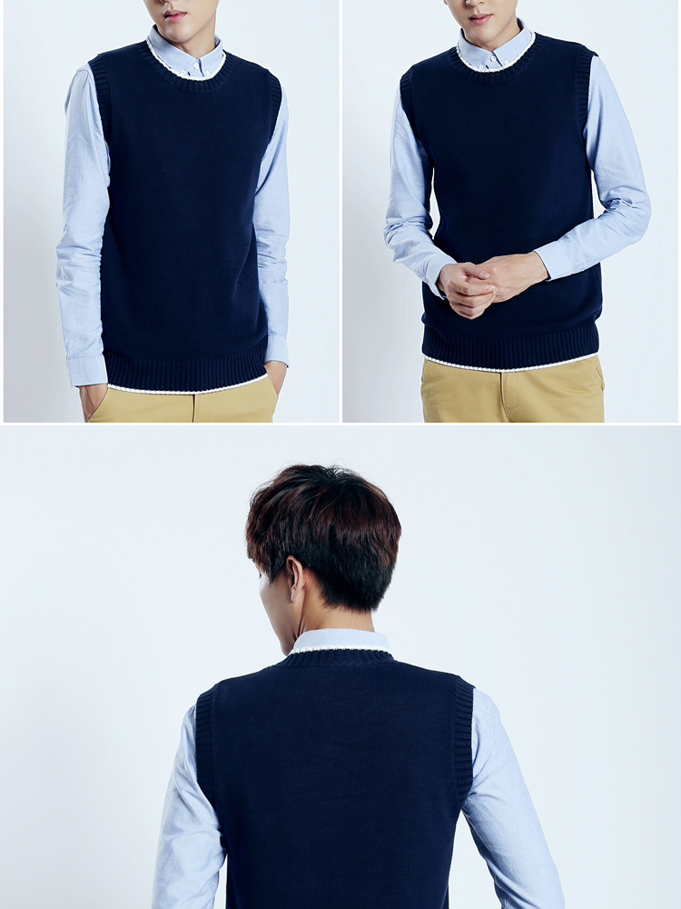 Solo nam cổ tròn lông vest nam áo len vest không tay áo len rắn màu áo len vest vest áo cardigan nam