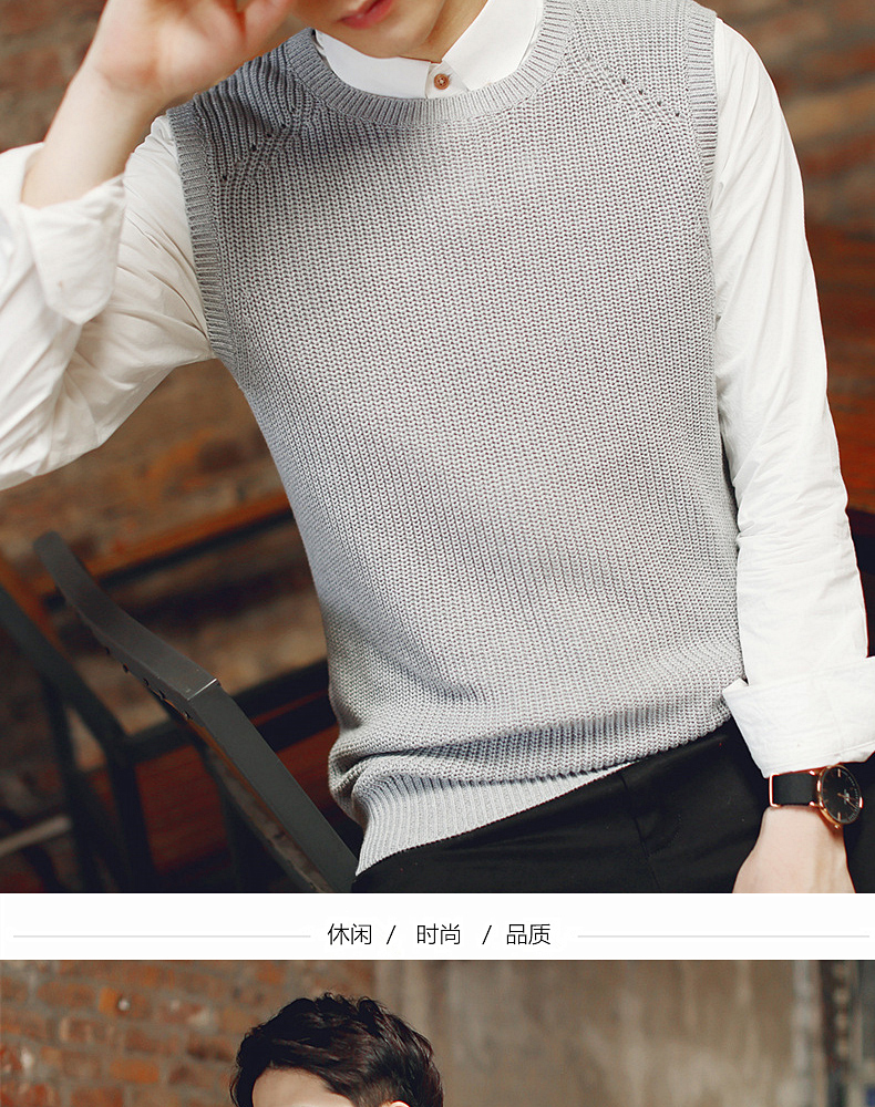 Solo openwork thiết kế vòng cổ lông vest nam cotton không tay áo len dệt kim vest len ao khoac len nam
