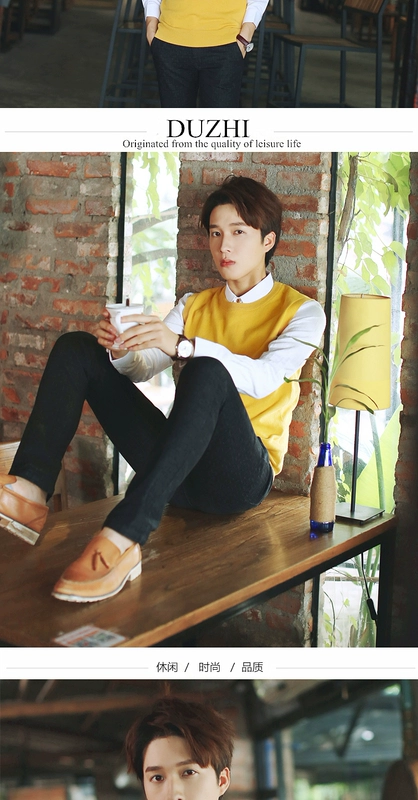 Solo vòng cổ không tay nam áo len vest vest len ​​vai cotton cotton thanh niên áo len nam áo ba lỗ tanktop nam