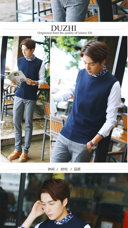 Solo vòng cổ không tay nam áo len vest vest len ​​vai cotton cotton thanh niên áo len nam áo ba lỗ tanktop nam