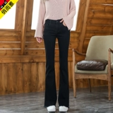 Штаны-клёш, джинсы, осенние штаны, черный цветной мегафон, высокая талия, по фигуре, облегающий крой