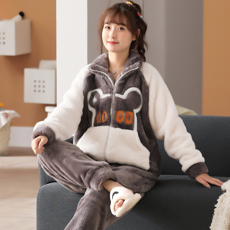 2021 New Coral Suede Pajamas Woman Thicken Plus Suede Autumn Winter Large Scale Code Flannel Suede Suit Winter Style