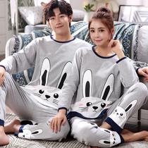 Couple pajamas spring and autumn pure cotton long-sleeved womens autumn and winter cute Korean version of mens loose thin section of home clothes two-piece suit