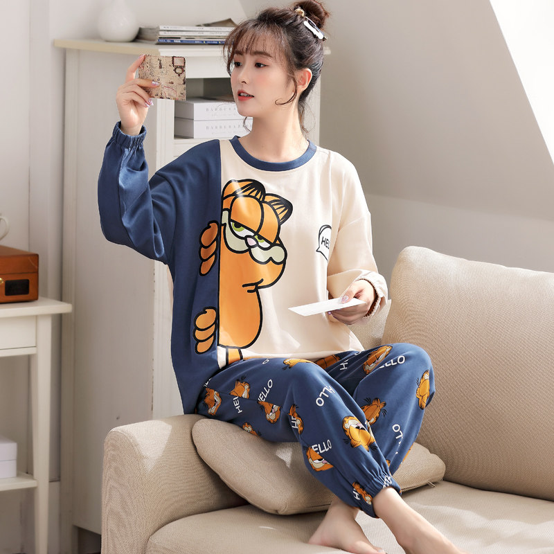 Sleepwear Woman Long Sleeve Spring Autumn Season Pure Cotton Summer Fat Mm Loose Full Cotton Home Conserved Two Suits Up for overweight 200 catty-Taobao
