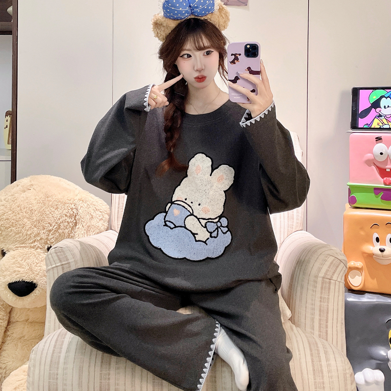 Derong Women's Pajamas Long-Sleeved Spring and Autumn Plus Size 100kg Thin Velvet Cartoon Women's Winter Home Wear Set Derong Women's Pajamas Long-Sleeved Spring and Autumn Plus Size 100kg Thin Velvet Cartoon Women's Winter Home Wear Set