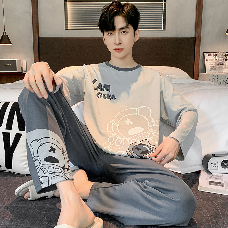 Men's Pajamas Long-Sleeved Pure Cotton Spring and Autum Thin Style Autum and Winter Large Size Cartoon Teen Student Home Wear Set Men's Pajamas Long-Sleeved Pure Cotton Spring and Autum Thin Style Autum and Winter Large Size Cartoon Teen Student Home Wear Set