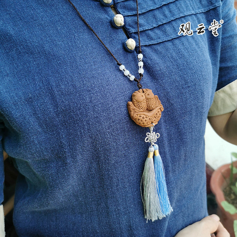 View of the Cloud Hall Double Fish Ping An incense board item pendant handmade fragrant clay finished product diy car pendant listed for a fortune sign