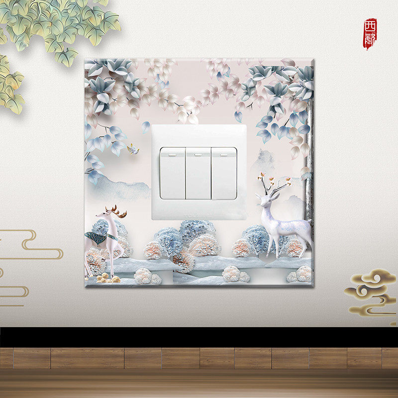 New Chinese creative elk painting switch wall sticker personality socket sticker bedroom living room wall fire protection 7