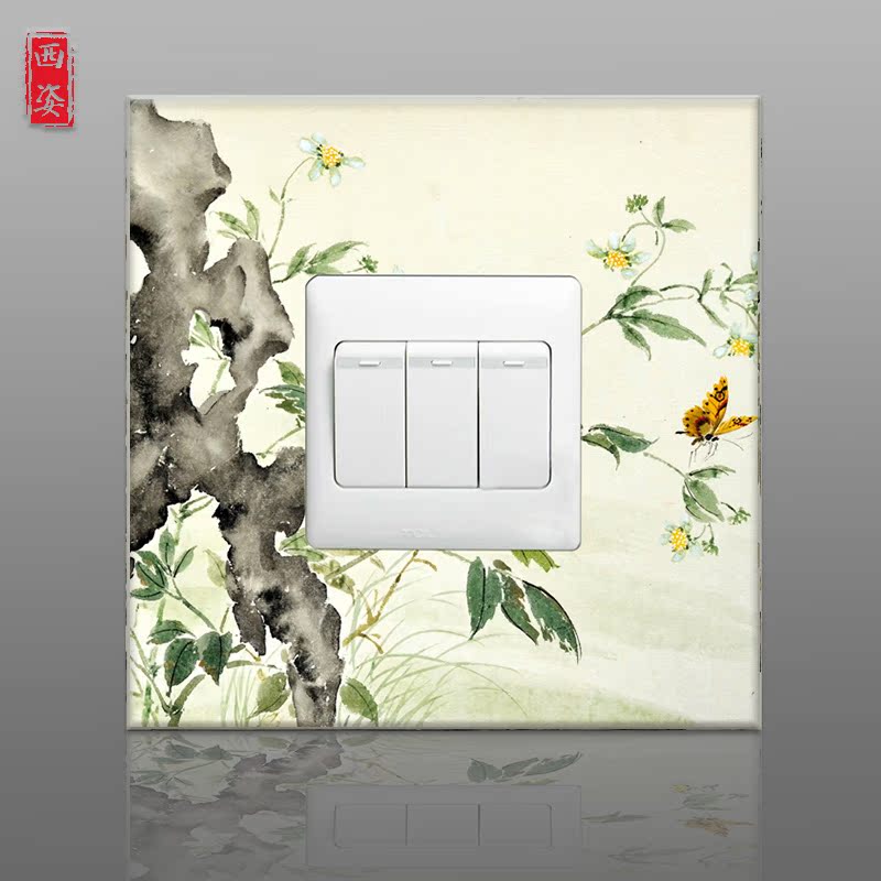 Chinese style home switch stickers protective sleeve wall stickers Home improvement switch wall stickers Switch socket stickers Switch decorative sleeves