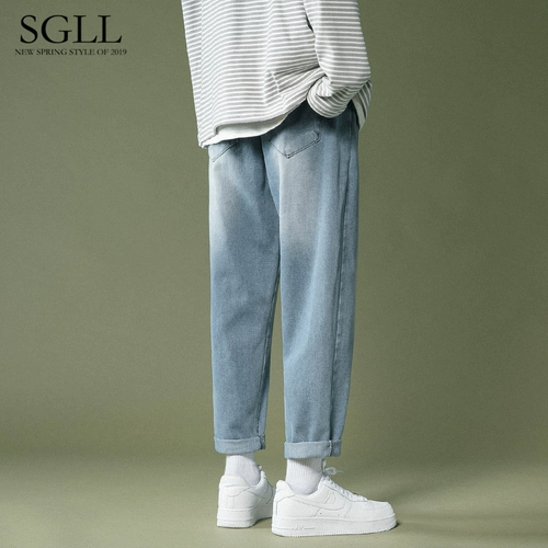 Синие осенние джинсы, летние штаны, повседневные брюки, в американском стиле, свободный прямой крой