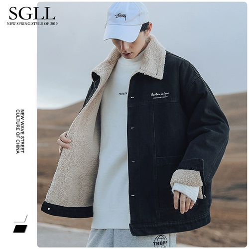 Мужская джинсовая бархатная утепленная куртка, утепленный пуховик, в американском стиле