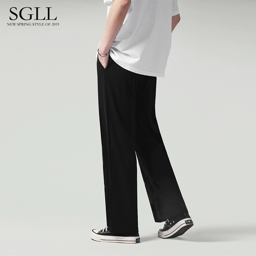 Мужские черные осенние штаны, повседневные брюки, костюм, свободный прямой крой