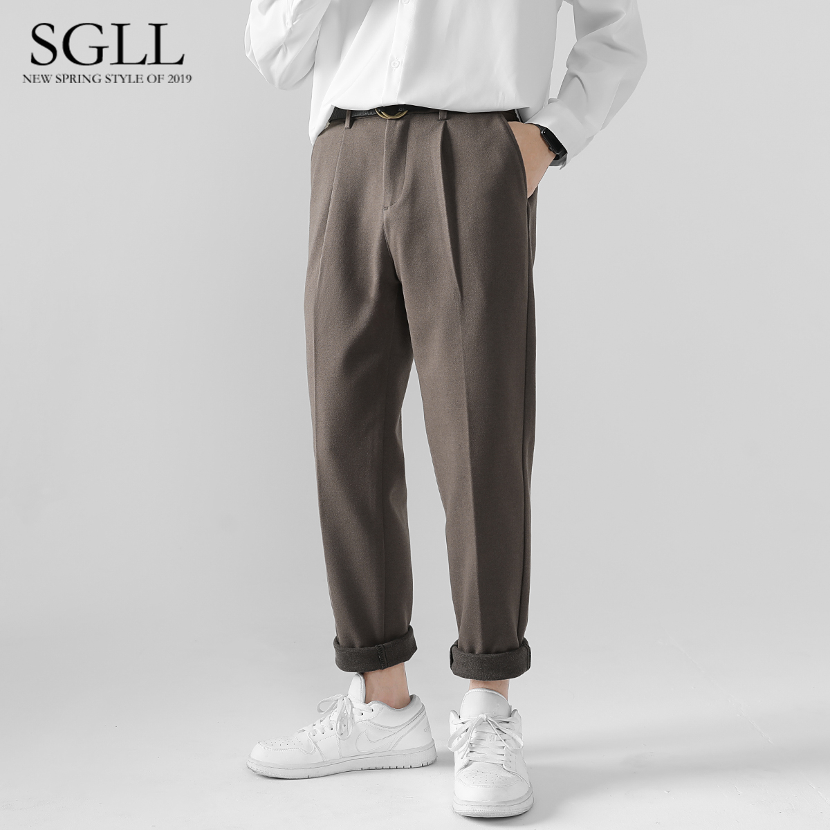 Gross Western clothing pants men's autumn winter pants Korean version trendy plus suede thickened loose pendant sense straight barrel casual long pants