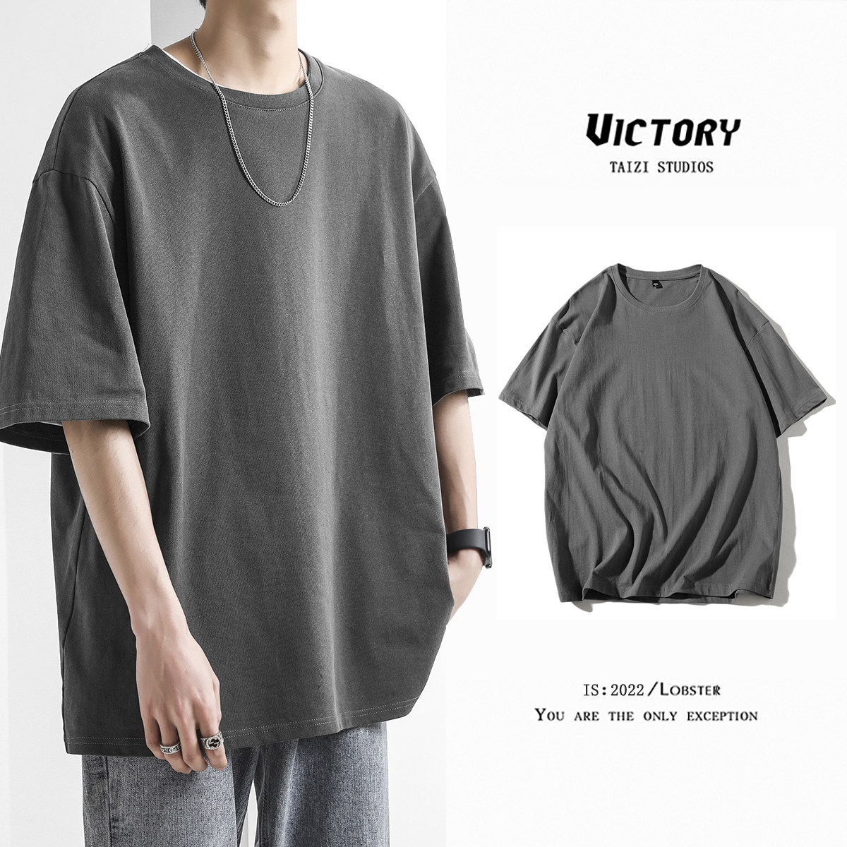 Heavy lbs short sleeve T-shirt men's inner lap half sleeves men's white clothes Chaoters summer men's clothing pure cotton pure inside lap