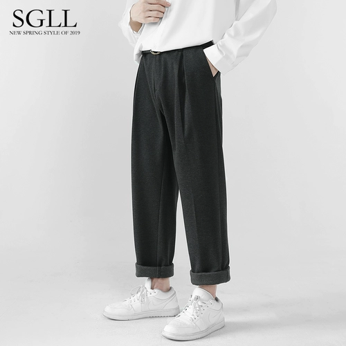 Демисезонные шерстяные трендовые штаны, джинсы с начесом, повседневные брюки, костюм, в корейском стиле, осенние, оверсайз, свободный прямой крой