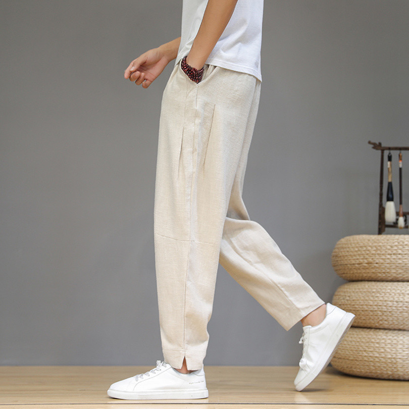 Cangshi Kazuki joint trendy brand autumn thin casual pants men's ins loose large size linen all-match cotton and linen pants - Taobao