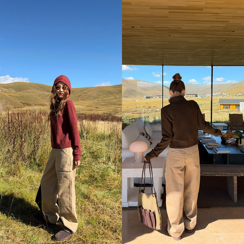 Hehe's Cloud Cheese Oolong Autumn/Winter American Retro Versatile Fashionable Relaxed Workwear Pants Ph3983 Hehe's Cloud Cheese Oolong Autumn/Winter American Retro Versatile Fashionable Relaxed Workwear Pants Ph3983