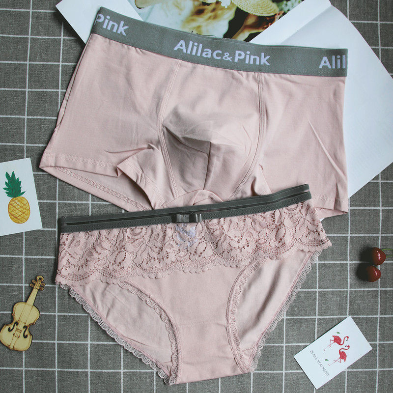 Couple Pants Pure Cotton Suit Sexy Lace Side Double Lift Hip Pants Men's Four Corner Shorts Women Triangle Shorts