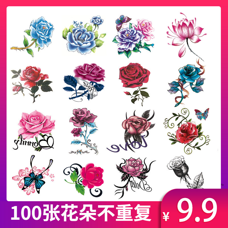 Tattoo sticker Waterproof Durable Emulation Little Fresh Rose Flowers butterfly Scar Cute not dropping 3D stickers