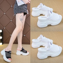 Slippers female outwear 8cm thick bottom muffin lady sandals 2022 summer new fashion 100 hitch red heightening cool tug