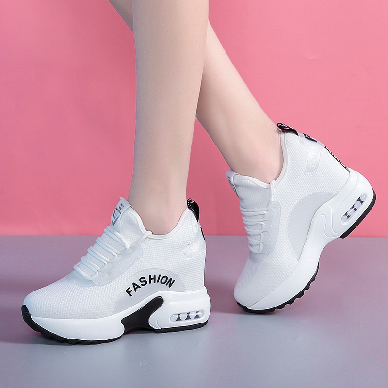 Shoes women's 2022 summer new trendy shoes inner height-enhancing mesh shoes women's breathable mesh small white shoes sports travel women's shoes