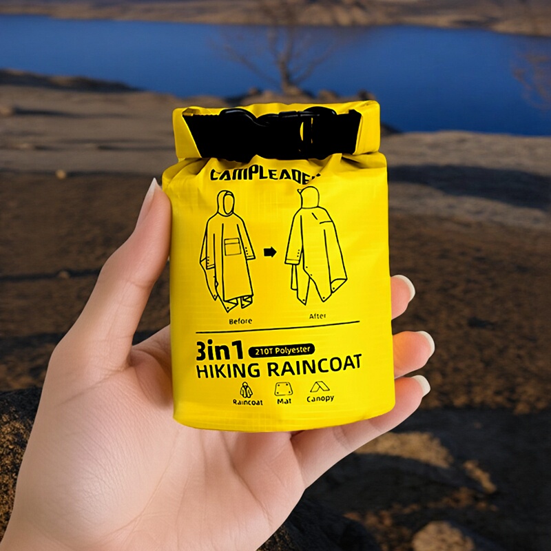 Lightweight Outdoor Three-In-One Raincoat, Special Multi-Functional Backpack for Hiking and Mountaineering, Portable Yellow Tent Poncho