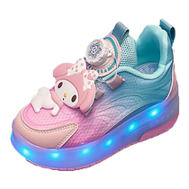 Childrens Heelys shoes for girls cute pink light-up princess roller skates breathable double roller skates for middle-aged and older children