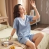 Ice Silk Pyjama Nữ mùa hè ngắn tay bảy quần cao cấp mùa xuân mùa xuân mùa xuân mô phỏng lụa dịch vụ nhà 2021 Mới do ngu Giống cái