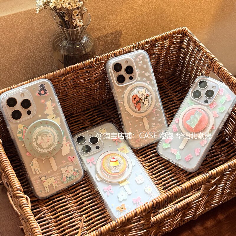 Bubble Magnetic Phone Case Daytime Tea Party Suitable for Pop Floral Waltz iPhone 17 Pro Max Apple Dessert Floating Song 16/15/14/13 Ins Floating Apple Island