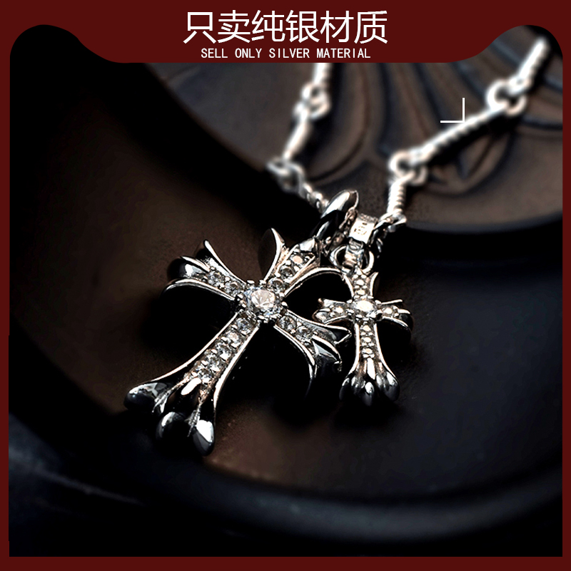925スターリングシルバーダイヤモンドダブルクロスペンダントネックレス（女性用）、レトロハイエンドゴールド鎖骨ネックレス（男性用、カップル用）