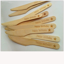140mm Western cake knife disposable wooden knife wooden fork wooden spoon private custom pattern 1000