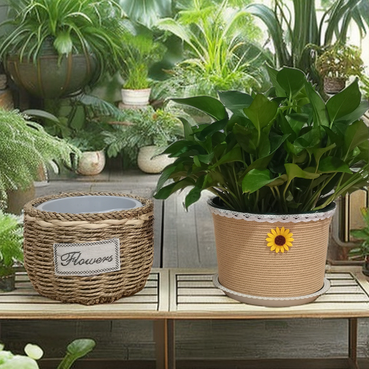 Creative Butterfly Lan Basin Green flower Flower Pot woven garden Woven Flower Basket Tabletop Decoration Green Plant Flower Pot shade-Taobao