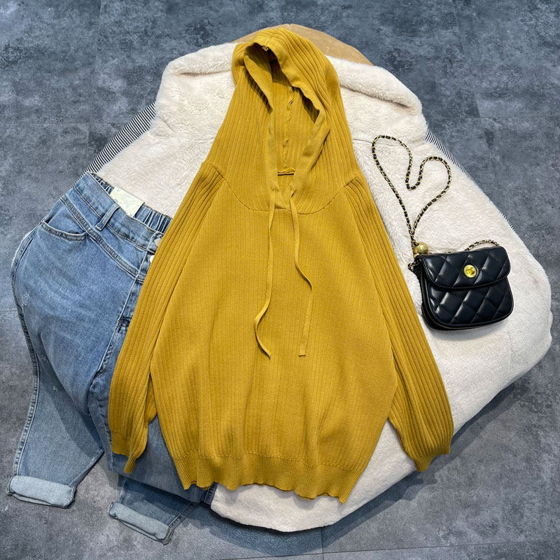 Large code custom 2022 autumn and winter new pit strip with a pure colored sweater Han edition fat mm loose leisure blouse