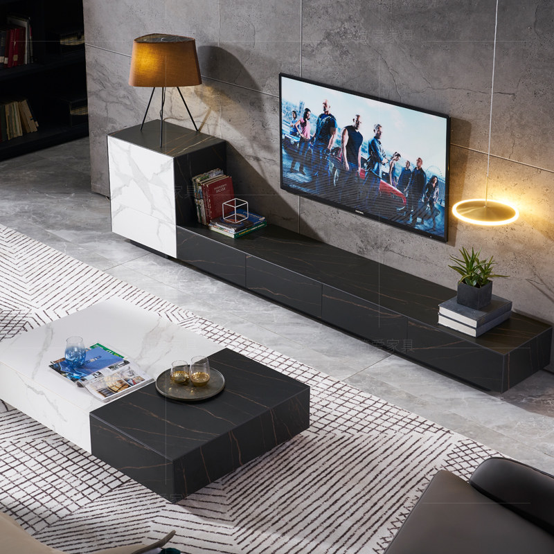 Italian minimalist full rock board coffee table TV cabinet combination living room small apartment modern light luxury storage cabinet 2 2 meters