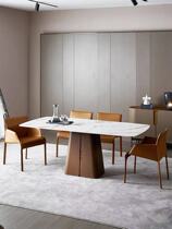 Italian style light extravagant rock plate dining table designer creative horse saddle leather rectangular stainless steel marble dining table and chairs