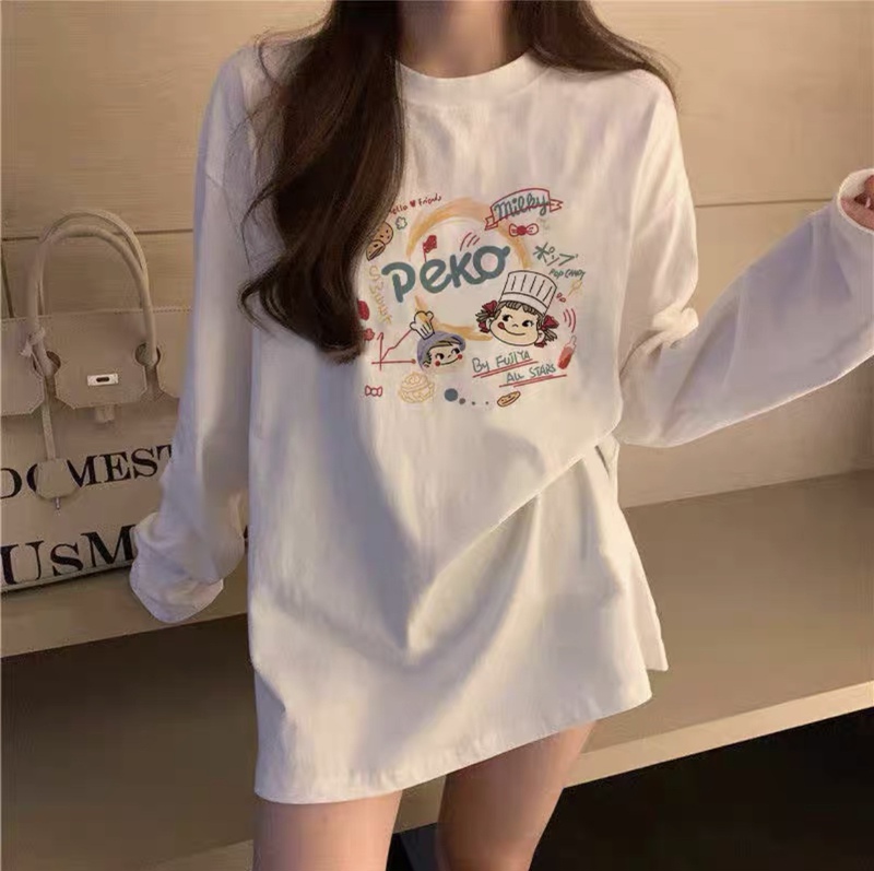 European Style White Long-Sleeve T-Shirt for Women, 2026 Popular Spring and Autumn New Model, Cotton Long Base Shirt That Covers the Hips