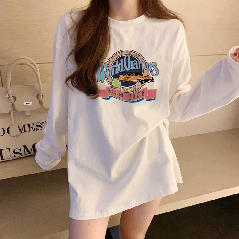 Spring and Autumn Mid-Length Loose White Long-Sleeve T-Shirt for Women 2026 New Style Sweatshirt Inner Layer Base Shirt Layered Top