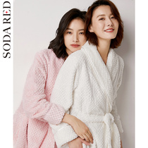 Flannel nightgown womens autumn and winter coral velvet pajamas white towel bathrobe spring and autumn thickened long section