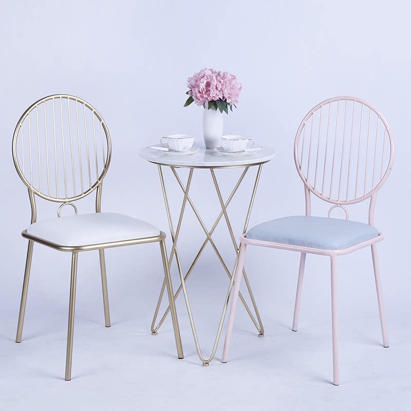 Nordic Dining Room Chair Coffee Hall Iron Art Casual Single Leaning Back Chair Gold Home Chair Marble Tea Table Round