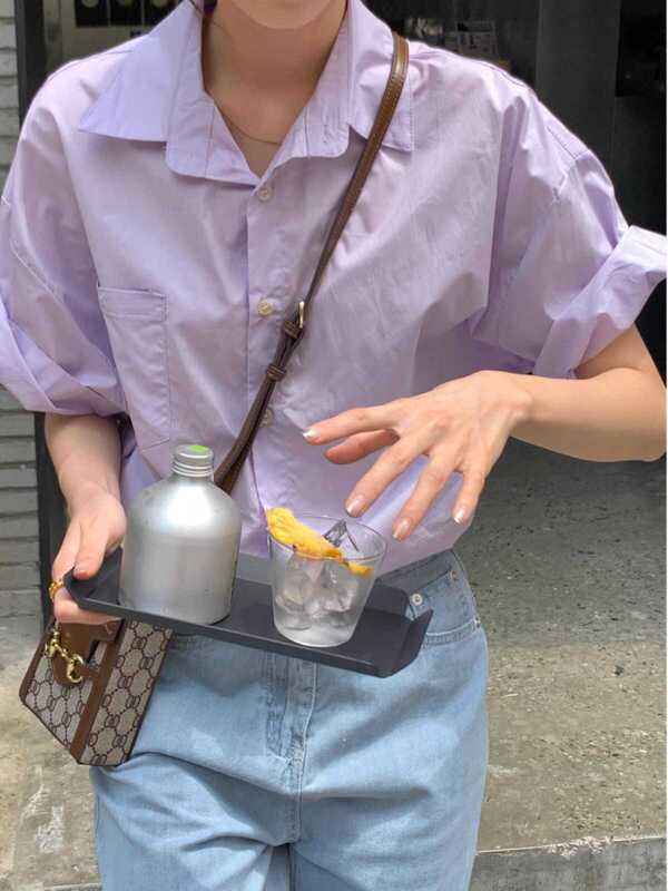 Taro Purple Short-Sleeved Shirt for Women, Korean Style, Summer Design, Petite, Sweet and Cool, Loose-Fitting, Casual Shirt