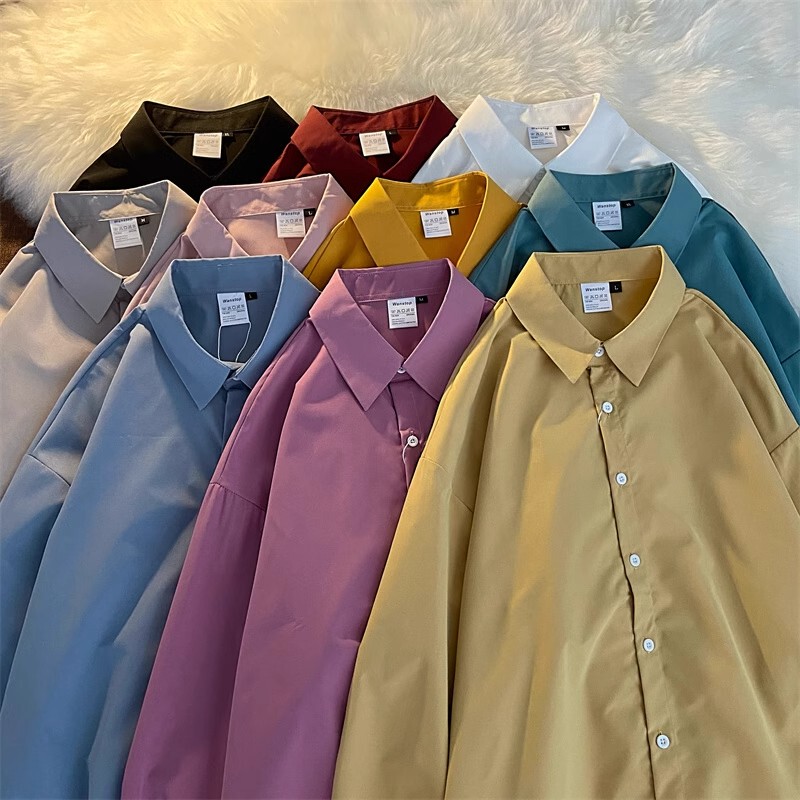 Solid Color Basic Shirt for Men and Women, Spring and Autumn ins Versatile Loose Retro Long-Sleeve Shirt Hong Kong Style Sun Protection Jacket