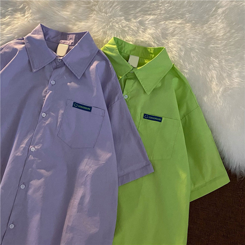 Couple's Short-Sleeved Shirt for Women, Summer Thin Design, Niche Japanese Style, Loose Shirt, Hong Kong Style, Retro Versatile Top