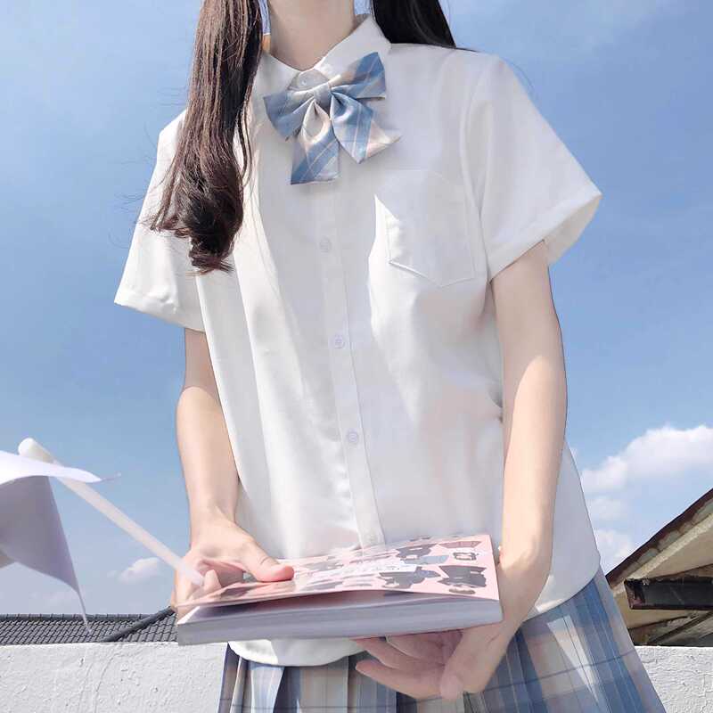 Milk White Shirt Jk Uniform Short-Sleeved Long-Sleeved Plus Size Student Four-Season College Style Shirt Basic Graduation Top