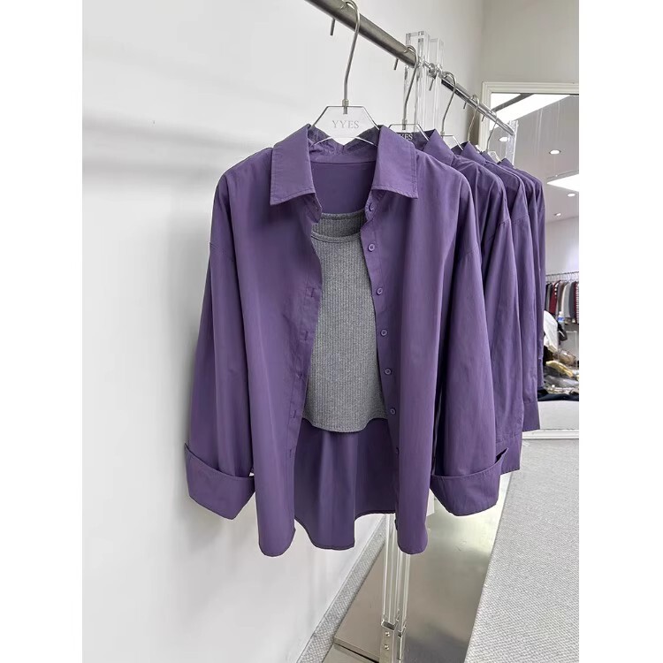Korean Style New Elegant Purple Long-Sleeved Shirt for Women, Spring and Autumn, High-End, Popular, Loose, Casual, Slimming Top Korean Style New Elegant Purple Long-Sleeved Shirt for Women, Spring and Autumn, High-End, Popular, Loose, Casual, Slimming Top